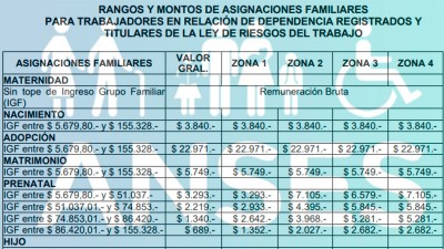 Oficializaron las nuevas escalas de las asignaciones familiares y jubilaciones
