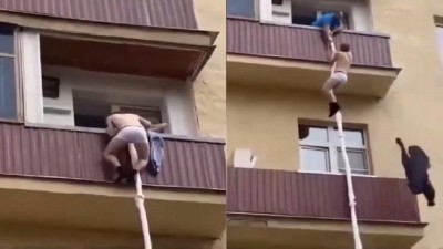 De película: Llegó el marido de su amante y escapó por el balcón (colgando de una sábana)