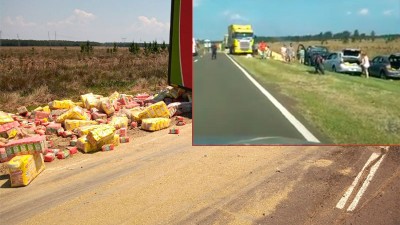 Volcó un camión con yerba y muchos llenaron los baúles de sus autos