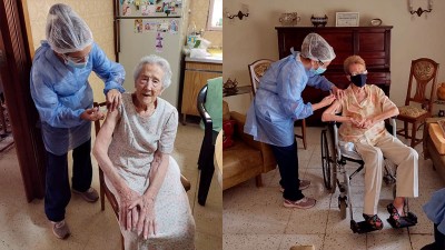 Dos abuelas de más de cien años recibieron la vacuna en Villa Elisa