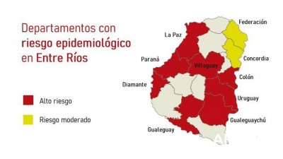 Ocho departamentos entrerrianos fueron clasificados como zonas de alto riesgo