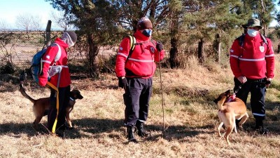Bomberos entrerrianos y perros colaboran en la búsqueda de Guadalupe en San Luis