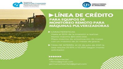 Disponen una línea de crédito para adquirir equipos de monitoreo remoto de máquinas pulverizadoras