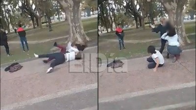 Alumnas se pelearon al salir del colegio y una mujer las separó a los cachetazos