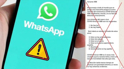 Advierten sobre una cadena de WhatsApp con información falsa sobre el covid