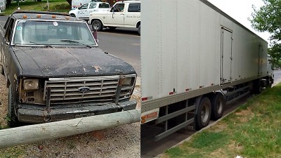 Camión enganchó cables y arrastró poste que terminó cayendo sobre una camioneta