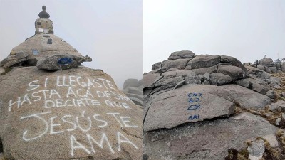 Vandalizaron con pintadas la cima del Cerro Champaquí