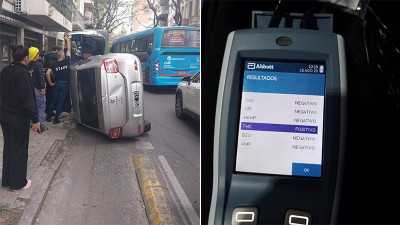 Chocó y volcó en pleno centro de Rosario: el test le dio positivo de marihuana