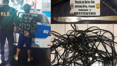 Con un cuchillo cortaba cables para robárselos y quedó detenido