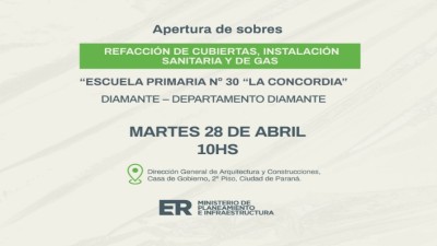 La provincia realizará intervenciones edilicias en una escuela de Diamante