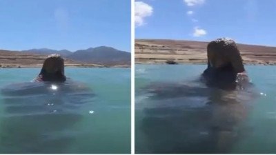 Bajante de un dique dejó al descubierto la imagen de la Virgen